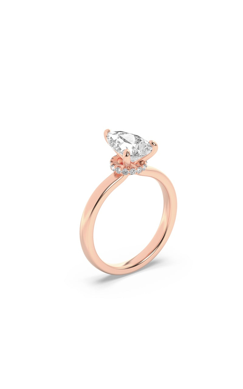 1Cttw Pear Shaped Lab Grown Diamond (F/VS) HiddenHalo Plain Shank Engagement Ring in 14K Gold