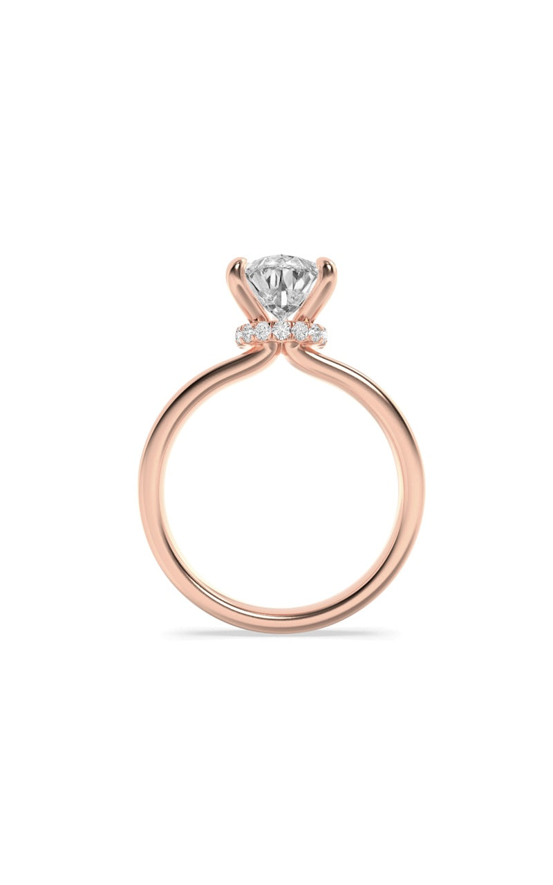 1CTW Pear Shaped Lab Grown Diamond (F/VS) Hidden Halo Plain Shank Engagement Ring in 14K Gold