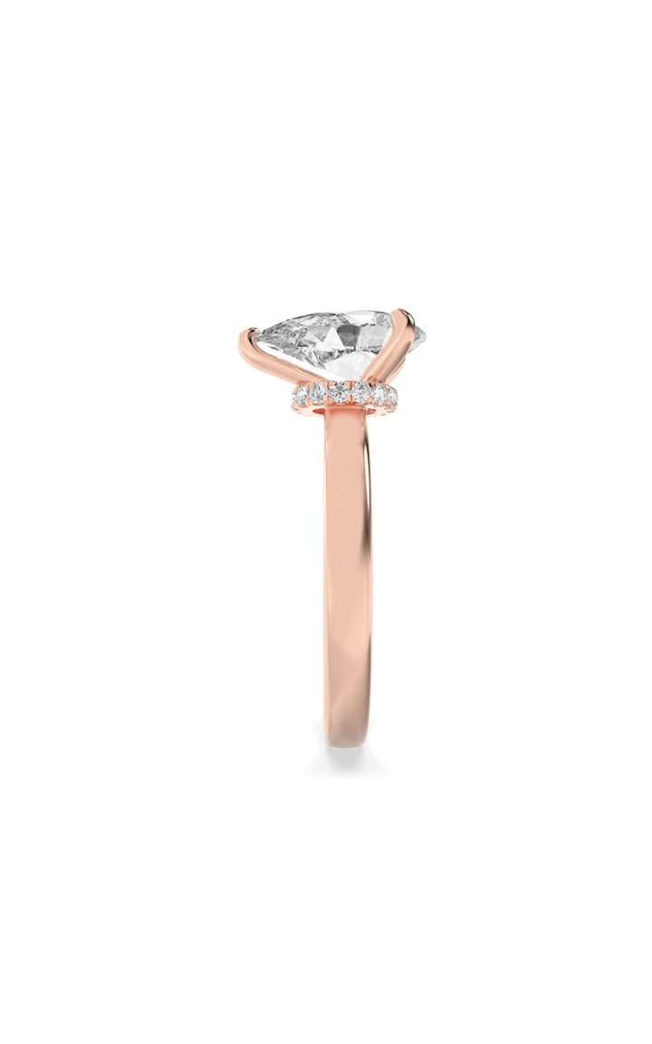 1Cttw Pear Shaped Lab Grown Diamond (F/VS) HiddenHalo Plain Shank Engagement Ring in 14K Gold