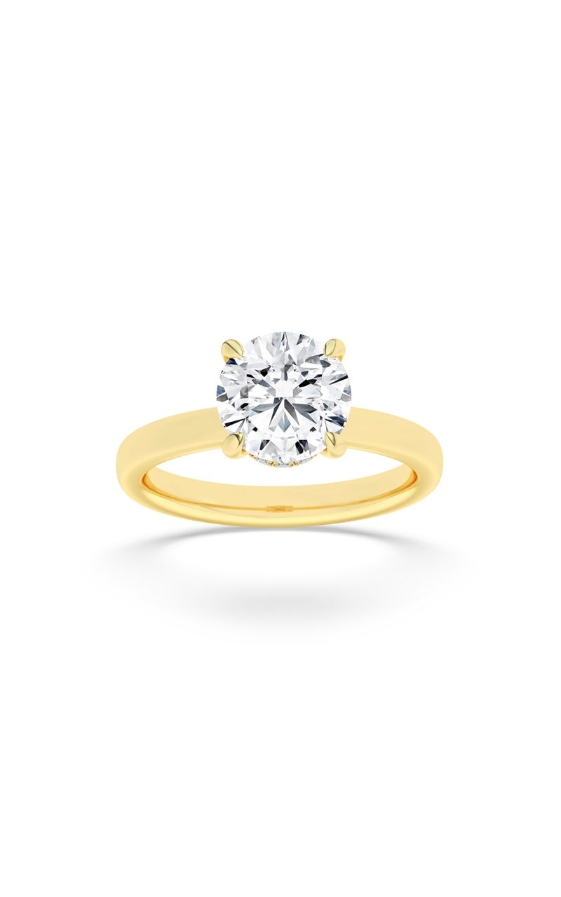 1.5Cttw Round Shaped Lab Grown Diamond (F/VS) Hidden Halo Plain Shank Engagement Ring in 14K Gold
