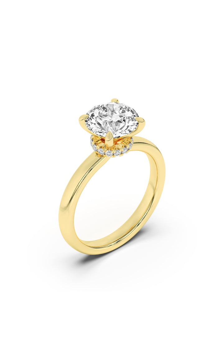 1.5Cttw Round Shaped Lab Grown Diamond (F/VS) Hidden Halo Plain Shank Engagement Ring in 14K Gold