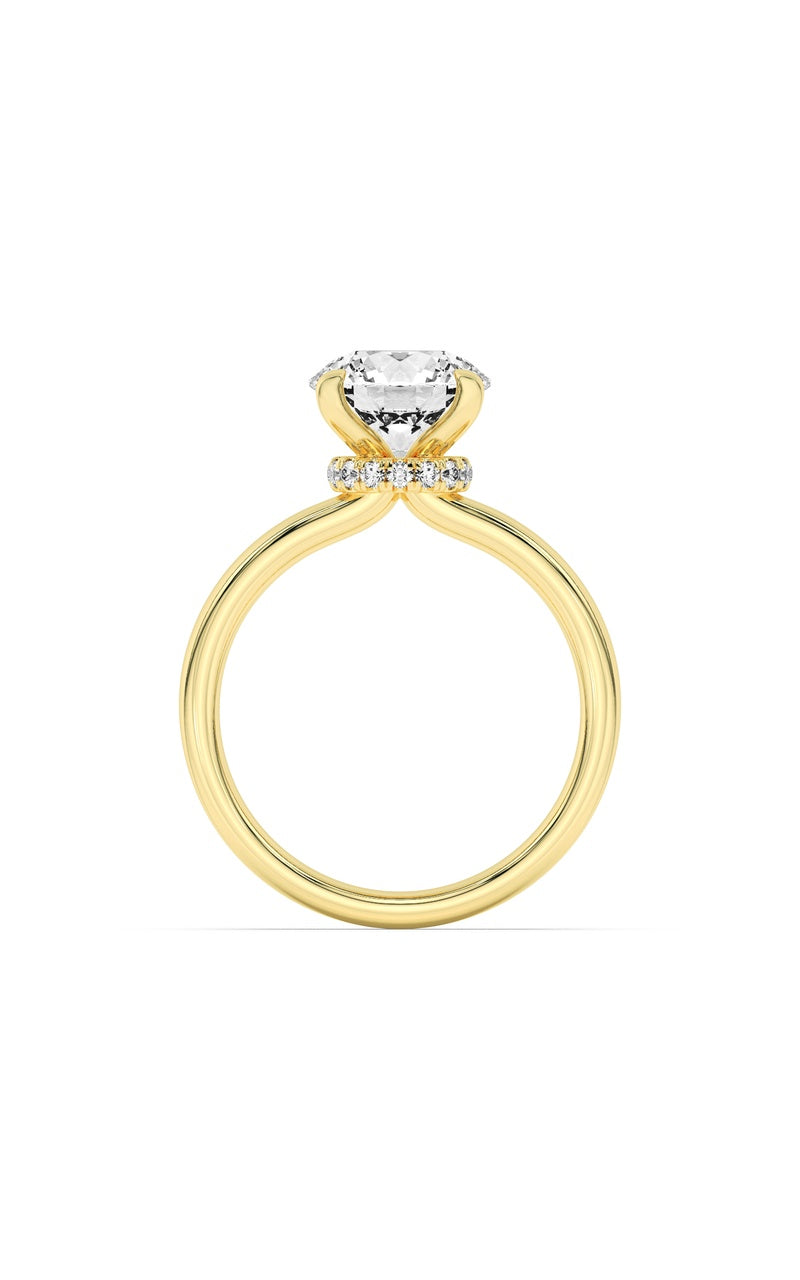 1.5Cttw Round Shaped Lab Grown Diamond (F/VS) Hidden Halo Plain Shank Engagement Ring in 14K Gold