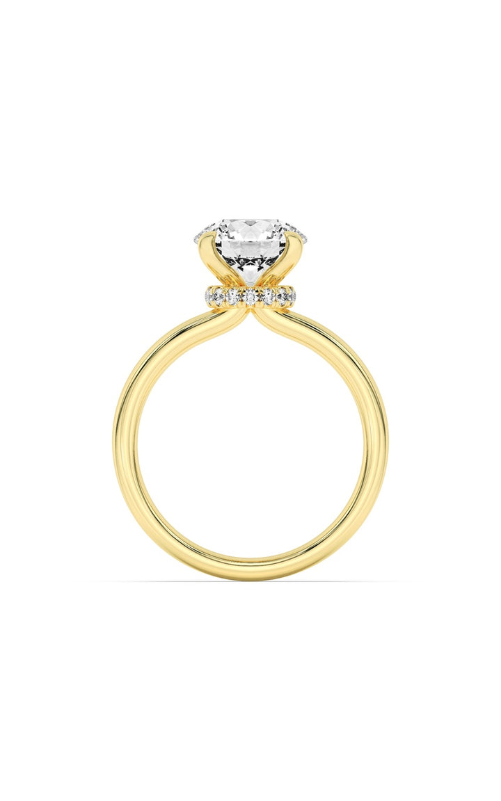 1.5Cttw Round Shaped Lab Grown Diamond (F/VS) Hidden Halo Plain Shank Engagement Ring in 14K Gold