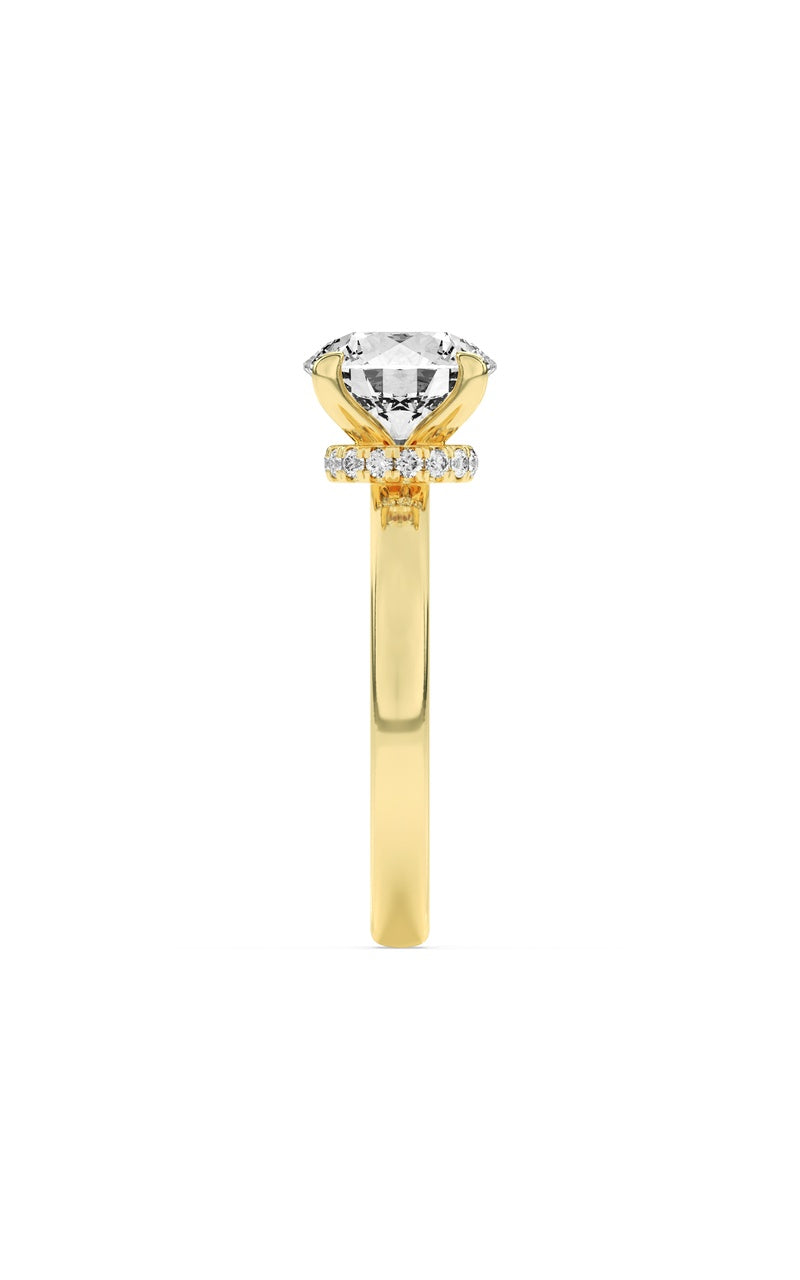 1.5CTW Round Shaped Lab Grown Diamond (F/VS) Hidden Halo Plain Shank Engagement Ring in 14K Gold