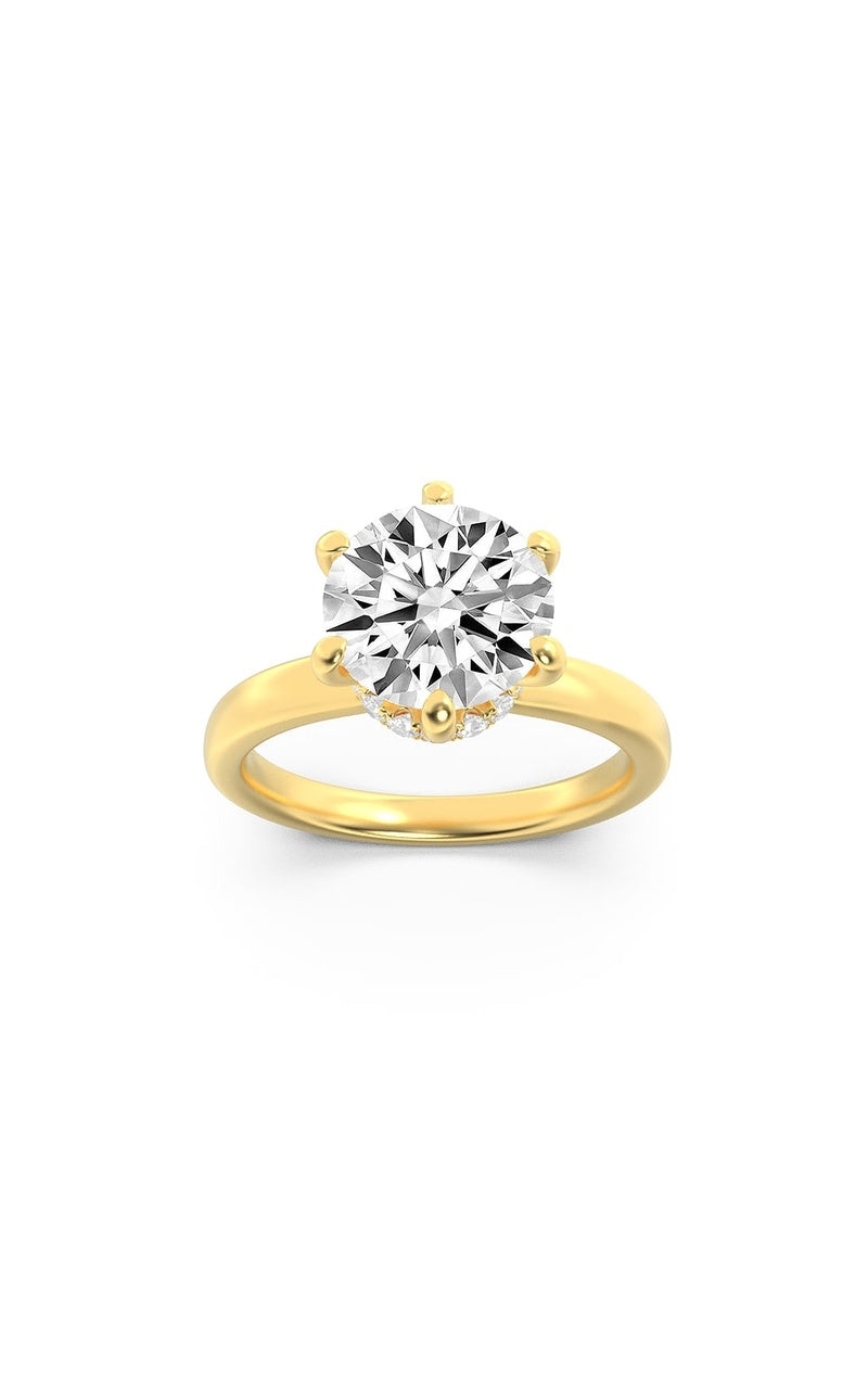 1Cttw Round Shaped Lab Grown Diamond (F/VS) Hidden Halo Plain Shank Engagement Ring in 14K Gold