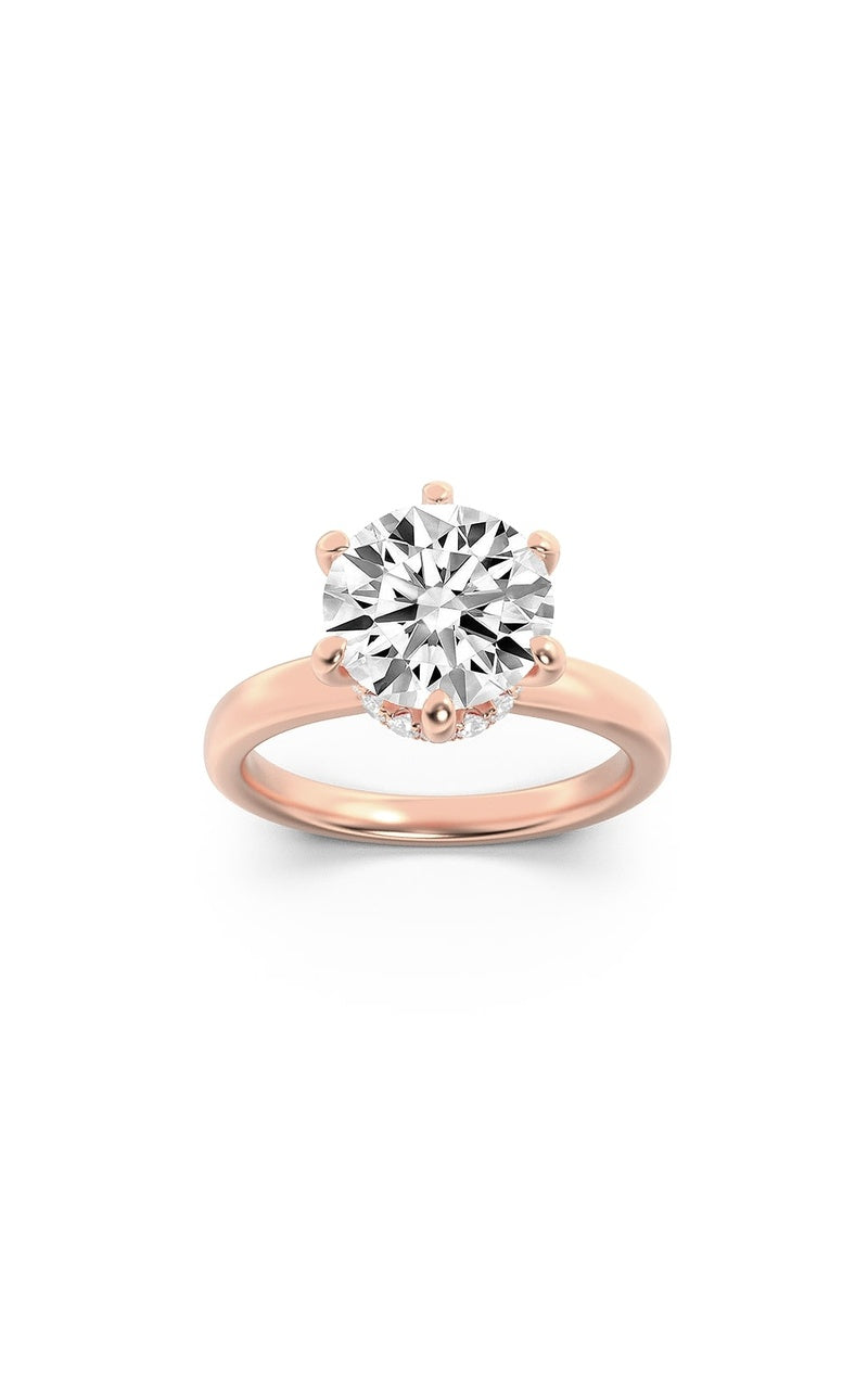 1CTW Round Shaped Lab Grown Diamond (F/VS) Hidden Halo Plain Shank Engagement Ring in 14K Gold