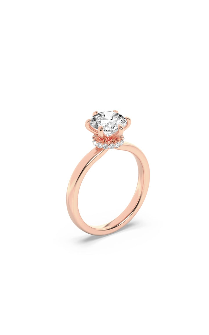 1Cttw Round Shaped Lab Grown Diamond (F/VS) Hidden Halo Plain Shank Engagement Ring in 14K Gold