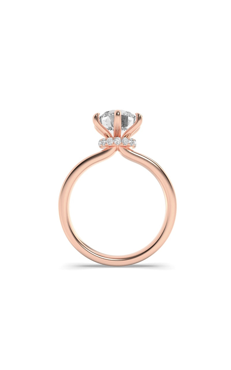 1Cttw Round Shaped Lab Grown Diamond (F/VS) Hidden Halo Plain Shank Engagement Ring in 14K Gold