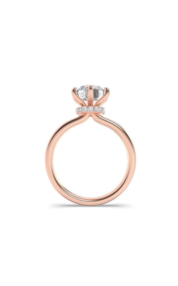 1Cttw Round Shaped Lab Grown Diamond (F/VS) Hidden Halo Plain Shank Engagement Ring in 14K Gold