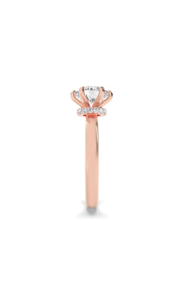 1Cttw Round Shaped Lab Grown Diamond (F/VS) Hidden Halo Plain Shank Engagement Ring in 14K Gold