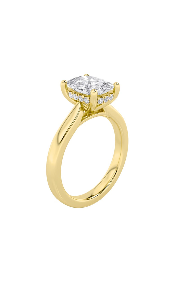 1Cttw Elongated Cushion Shaped Lab Grown Diamond (F/VS) Hidden Halo Cathedral Shank Engagement Ring in 14K Gold