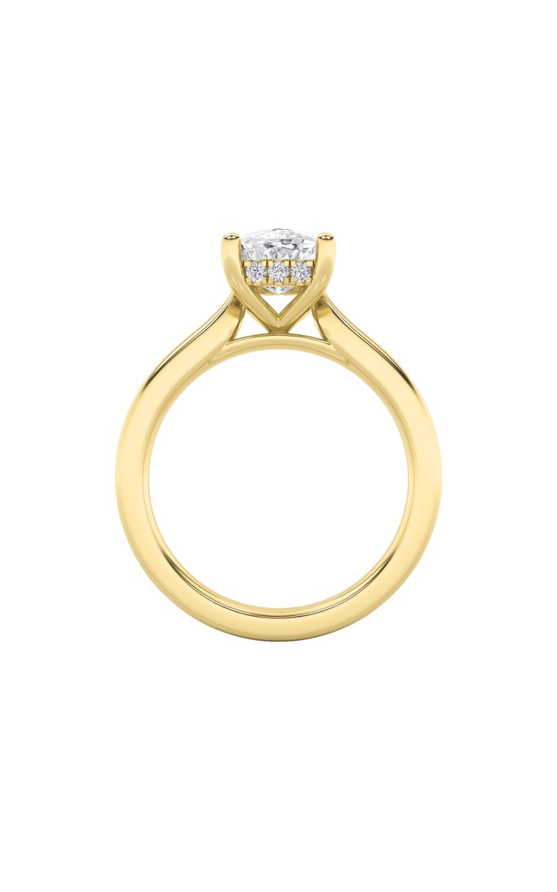 1Cttw Elongated Cushion Shaped Lab Grown Diamond (F/VS) Hidden Halo Cathedral Shank Engagement Ring in 14K Gold