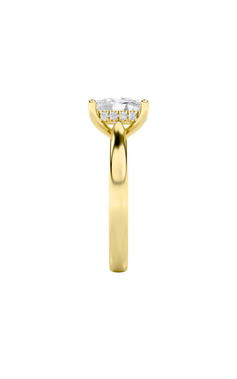 1Cttw Elongated Cushion Shaped Lab Grown Diamond (F/VS) Hidden Halo Cathedral Shank Engagement Ring in 14K Gold
