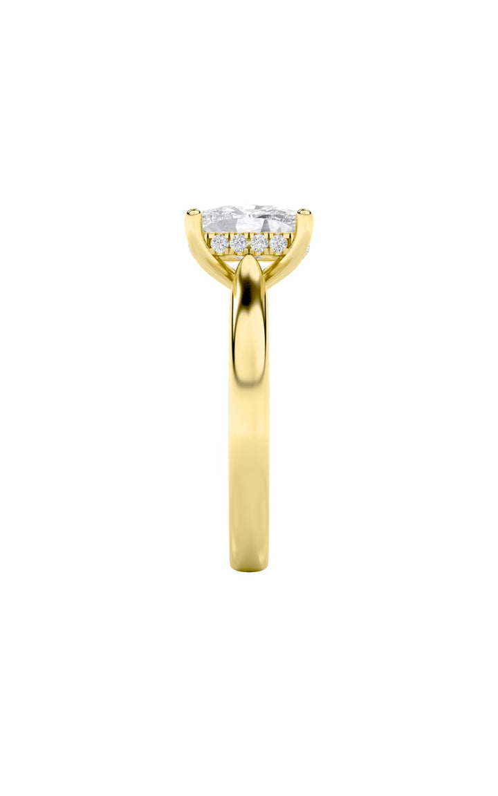 1CTW Elongated Cushion Shaped Lab Grown Diamond (F/VS) Hidden Halo Cathedral Shank Engagement Ring in 14K Gold