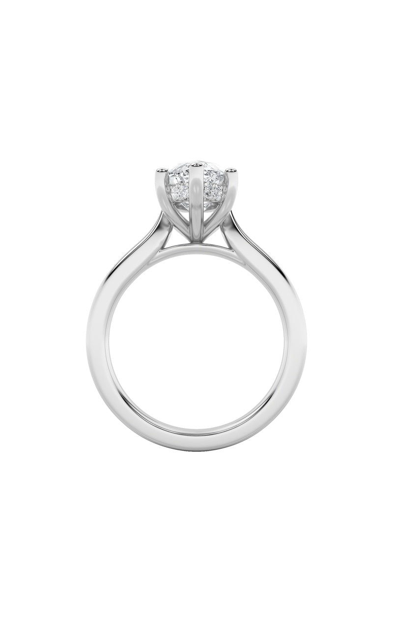 1Cttw Marquise Shaped Lab Grown Diamond (F/VS) Hidden Halo Cathedral Shank Engagement Ring in 14K Gold