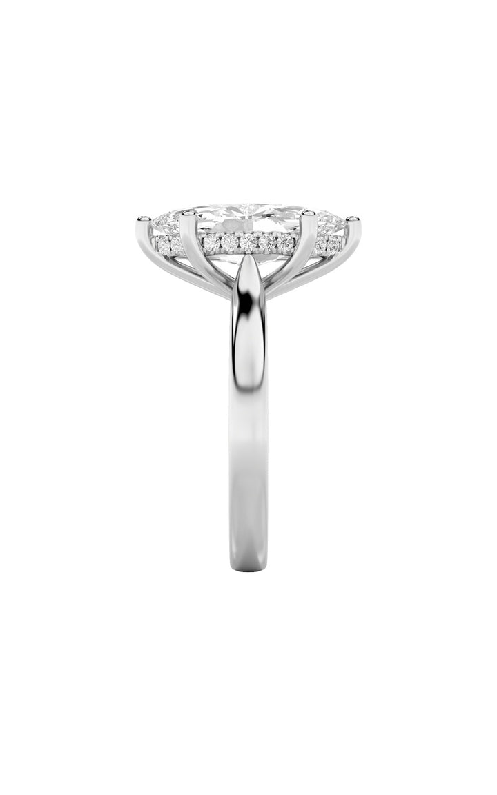 1Cttw Marquise Shaped Lab Grown Diamond (F/VS) Hidden Halo Cathedral Shank Engagement Ring in 14K Gold