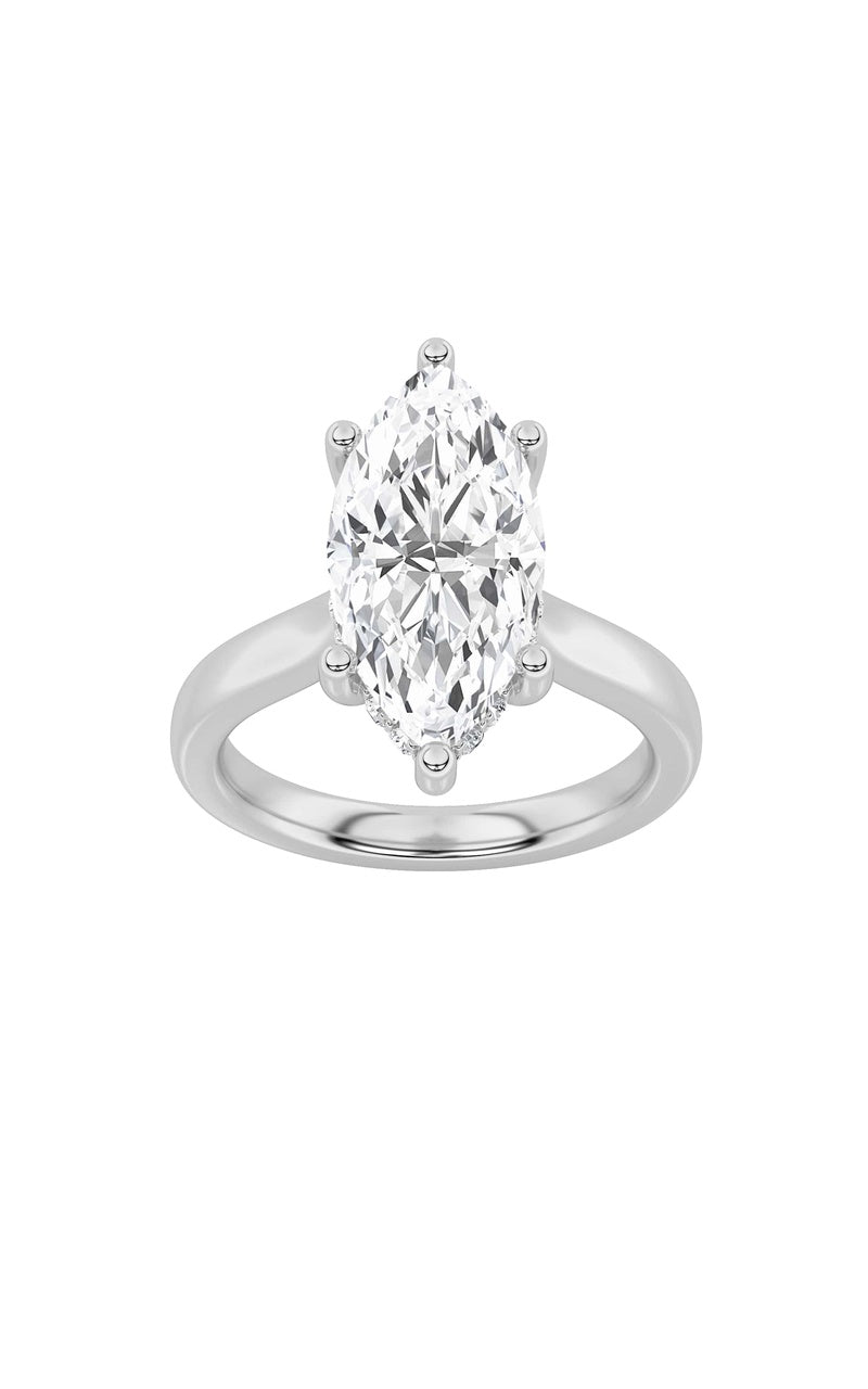 2Cttw Marquise Shaped Lab Grown Diamond (F/VS) Hidden Halo Cathedral Shank Engagement Ring in 14K Gold