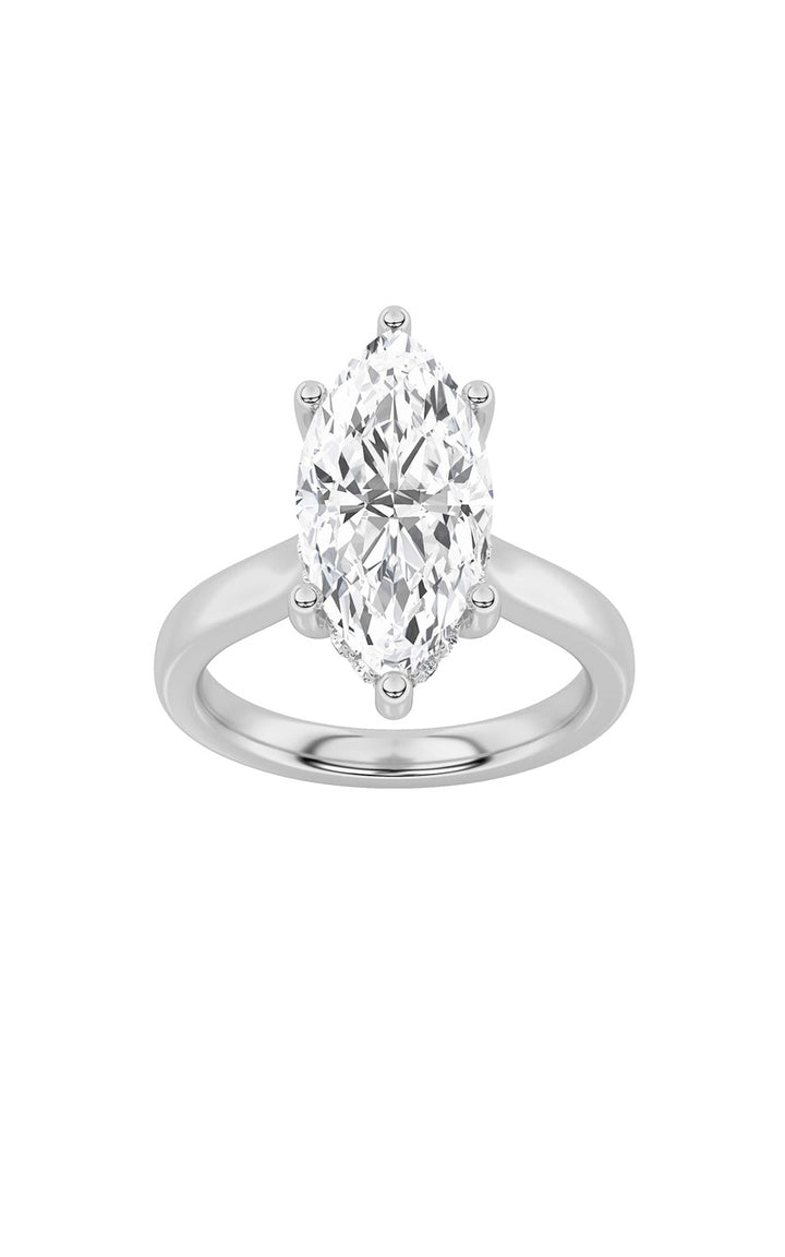 2Cttw Marquise Shaped Lab Grown Diamond (F/VS) Hidden Halo Cathedral Shank Engagement Ring in 14K Gold