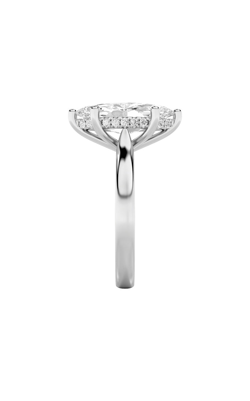 2Cttw Marquise Shaped Lab Grown Diamond (F/VS) Hidden Halo Cathedral Shank Engagement Ring in 14K Gold