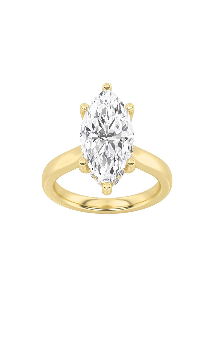 2Cttw Marquise Shaped Lab Grown Diamond (F/VS) Hidden Halo Cathedral Shank Engagement Ring in 14K Gold