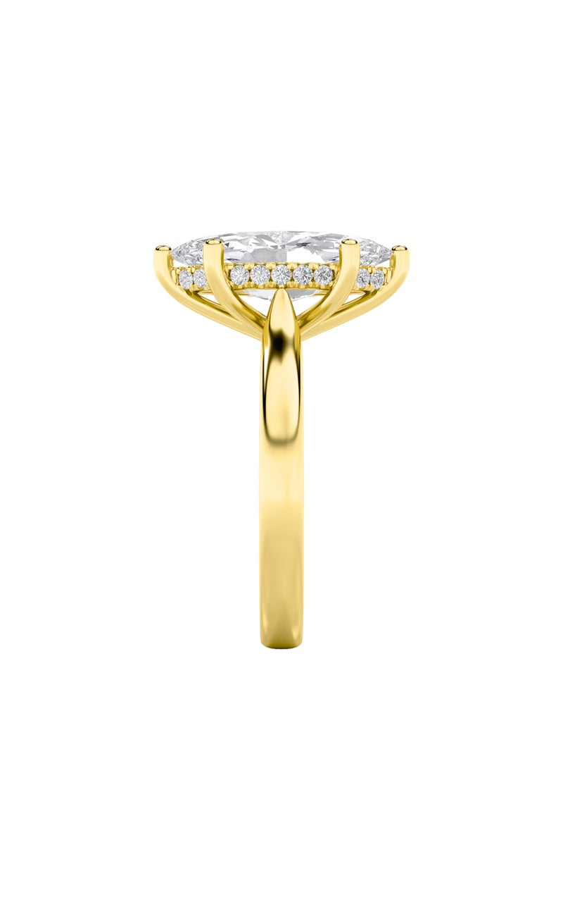 2Cttw Marquise Shaped Lab Grown Diamond (F/VS) Hidden Halo Cathedral Shank Engagement Ring in 14K Gold