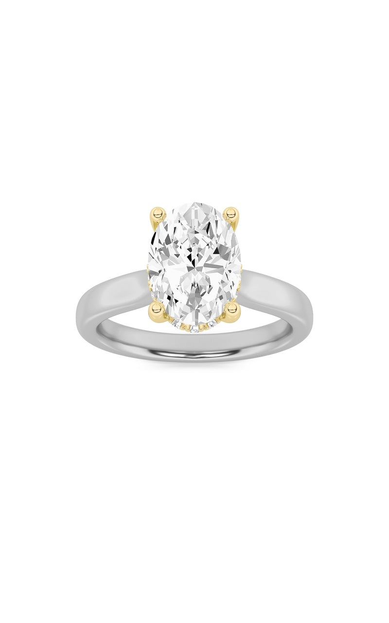 2Cttw Oval Shaped Lab Grown Diamond (F/VS) Hidden Halo Cathedral Shank Engagement Ring in 14K Gold
