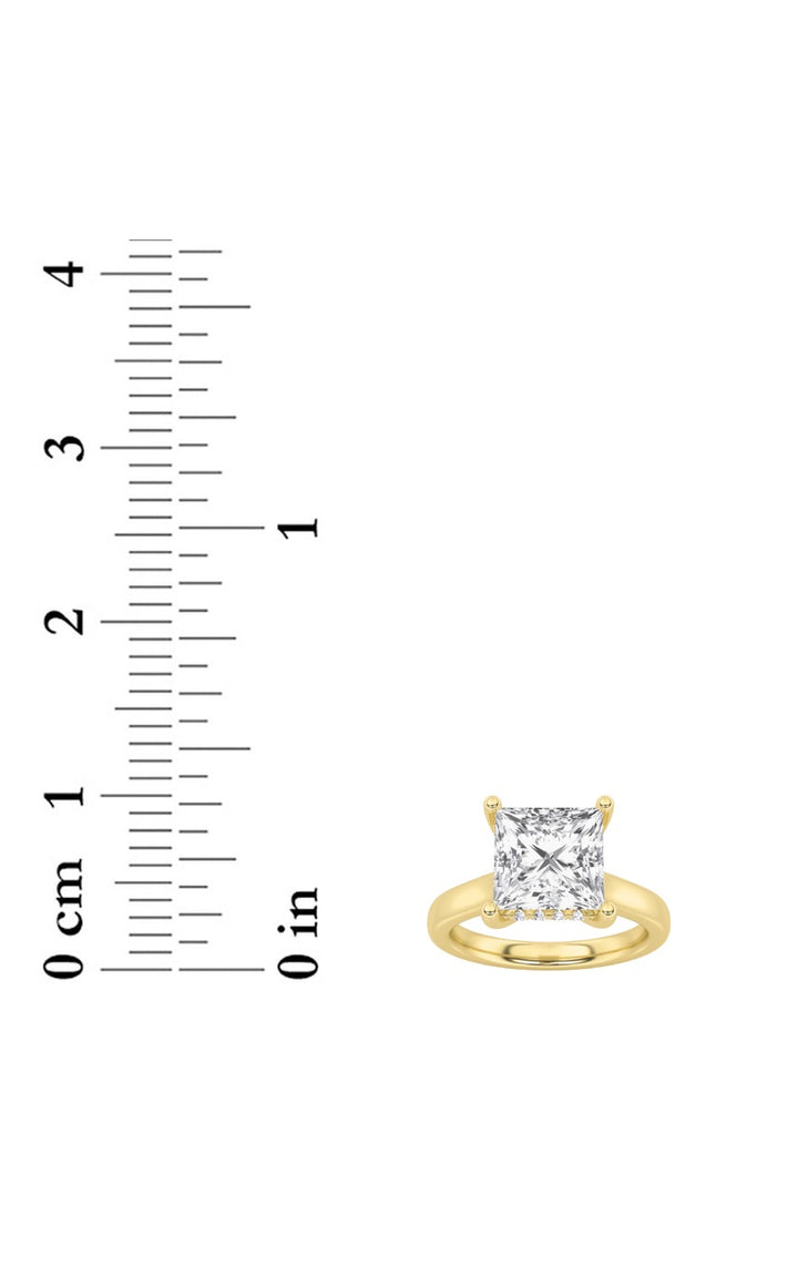 3Cttw Princess Shaped Lab Grown Diamond (F/VS) Hidden Halo Cathedral Shank Engagement Ring in 14K Gold