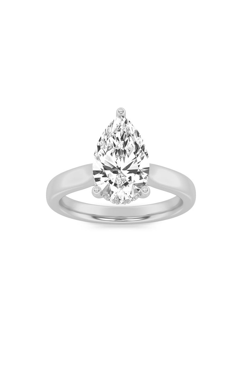 1Cttw Pear Shaped Lab Grown Diamond (F/VS) HiddenHalo Cathedral Shank Engagement Ring in 14K Gold