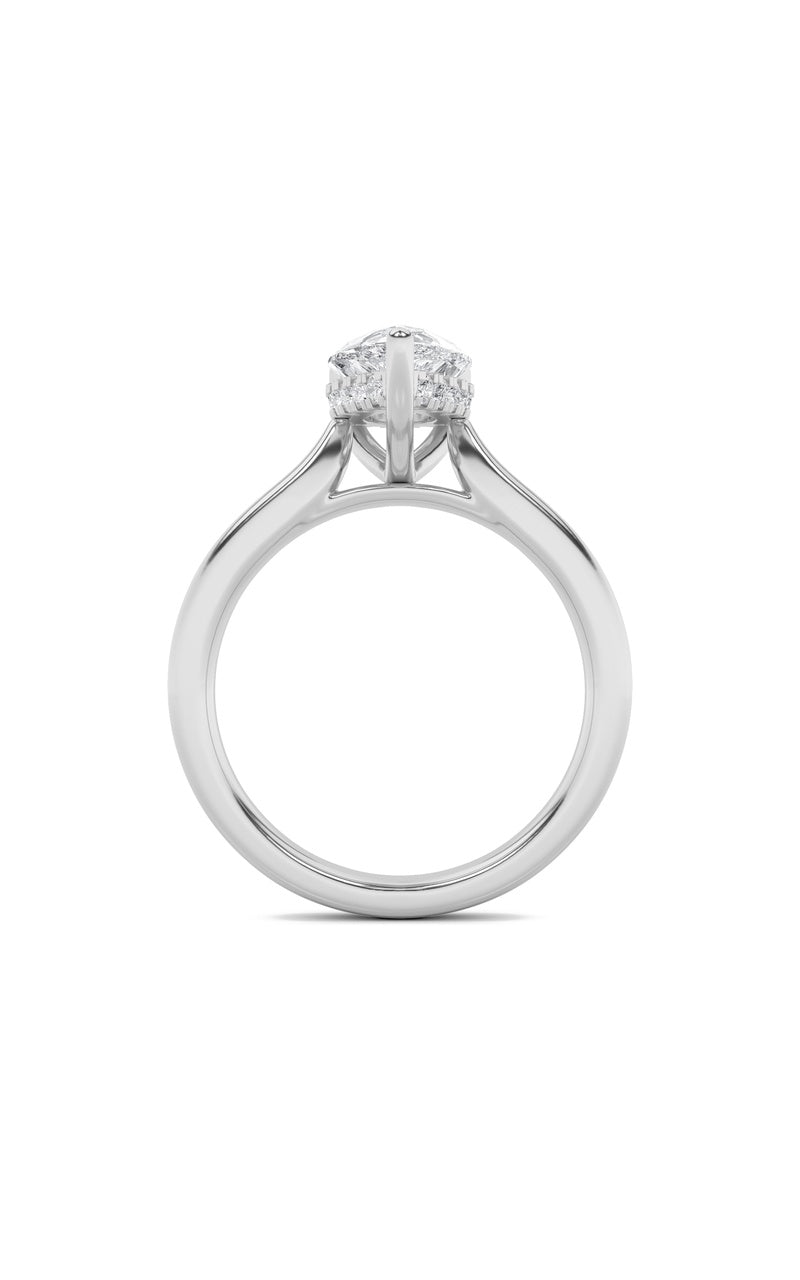 1CTW Pear Shaped Lab Grown Diamond (F/VS) Hidden Halo Cathedral Shank Engagement Ring in 14K Gold