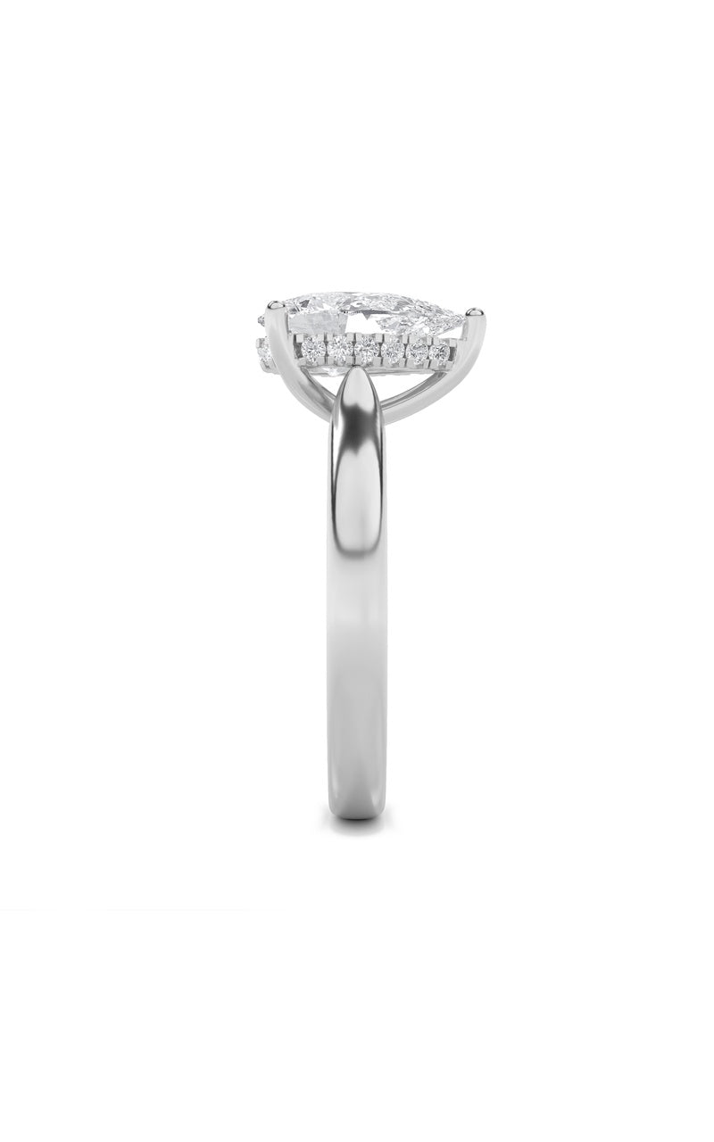 1Cttw Pear Shaped Lab Grown Diamond (F/VS) HiddenHalo Cathedral Shank Engagement Ring in 14K Gold
