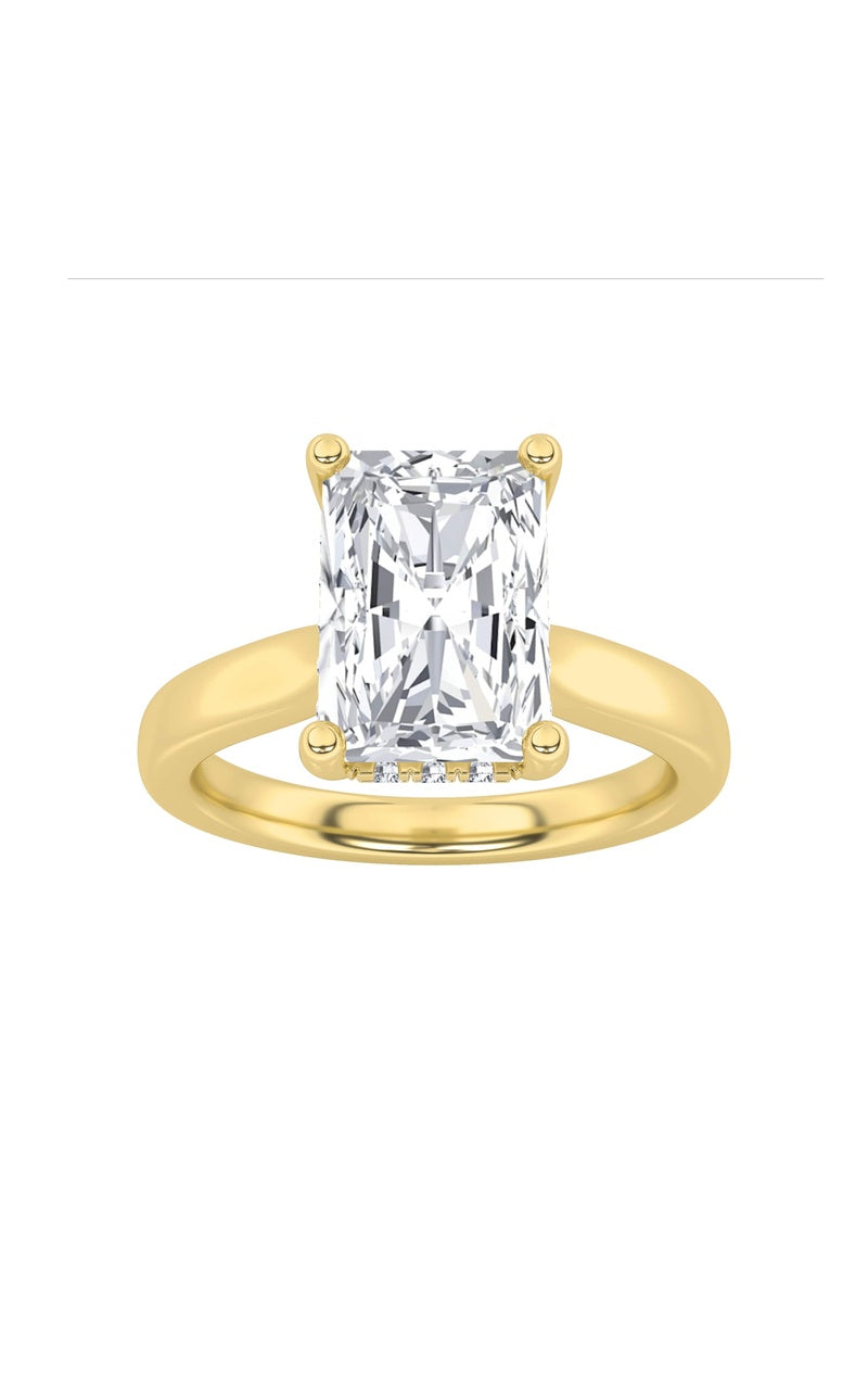 2Cttw Radiant Shaped Lab Grown Diamond (F/VS) Hidden Halo Cathedral Shank Engagement Ring in 14K Gold