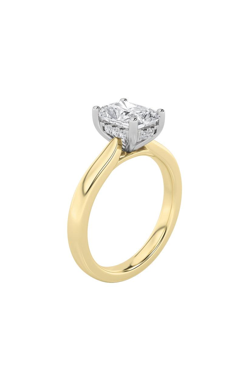 3Cttw Radiant Shaped Lab Grown Diamond (F/VVS) Hidden Halo Cathedral Shank Engagement Ring in 14K Gold