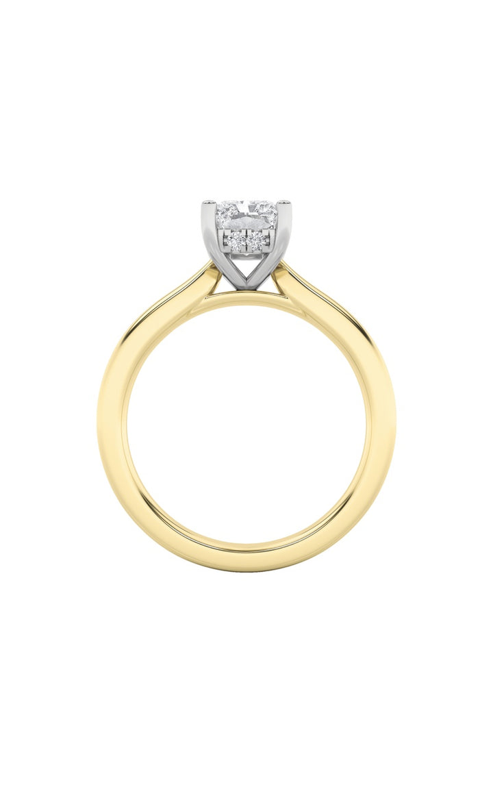 3Cttw Radiant Shaped Lab Grown Diamond (F/VVS) Hidden Halo Cathedral Shank Engagement Ring in 14K Gold