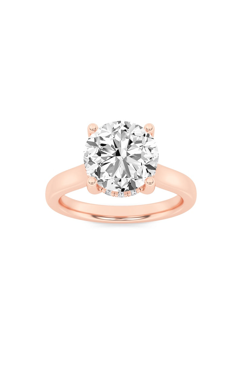 1Cttw Round Shaped Lab Grown Diamond (F/VVS) Hidden Halo Cathedral Shank Engagement Ring in 14K Gold