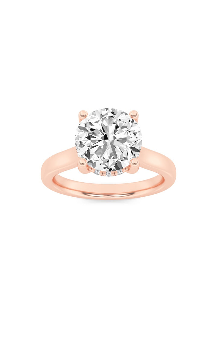 1Cttw Round Shaped Lab Grown Diamond (F/VVS) Hidden Halo Cathedral Shank Engagement Ring in 14K Gold