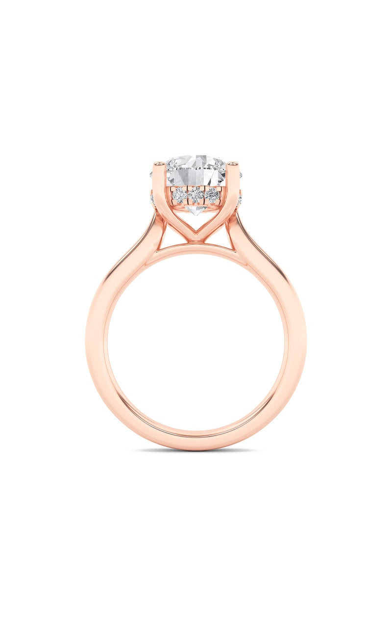 1Cttw Round Shaped Lab Grown Diamond (F/VVS) Hidden Halo Cathedral Shank Engagement Ring in 14K Gold