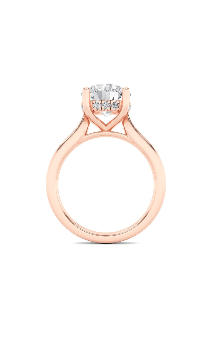 1Cttw Round Shaped Lab Grown Diamond (F/VVS) Hidden Halo Cathedral Shank Engagement Ring in 14K Gold
