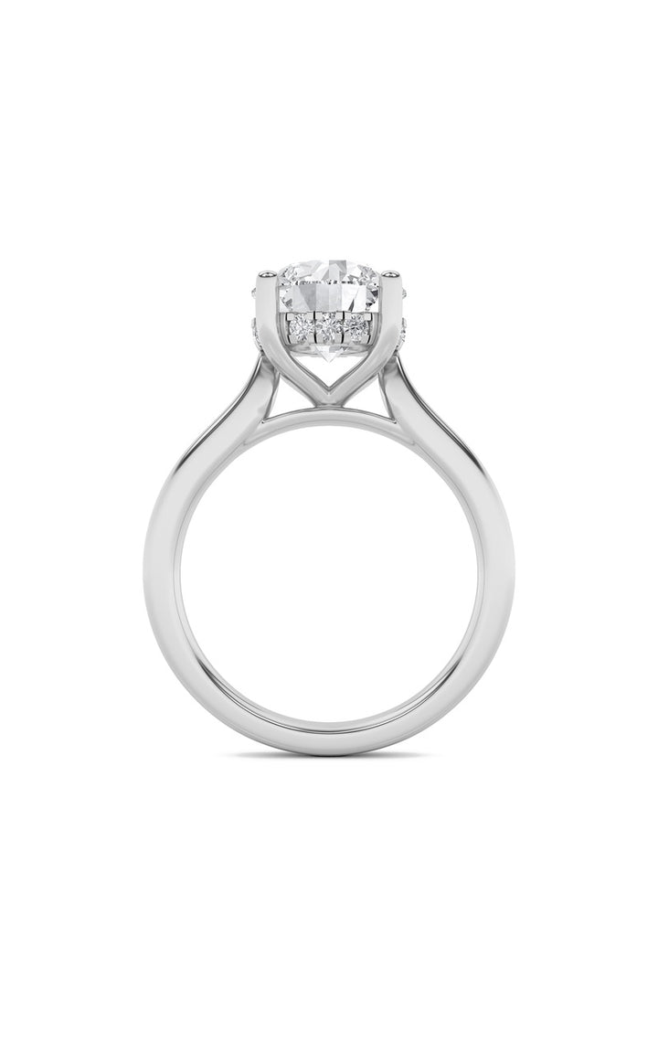 3Cttw Round Shaped Lab Grown Diamond (F/VS) Hidden Halo Cathedral Shank Engagement Ring in 14K Gold