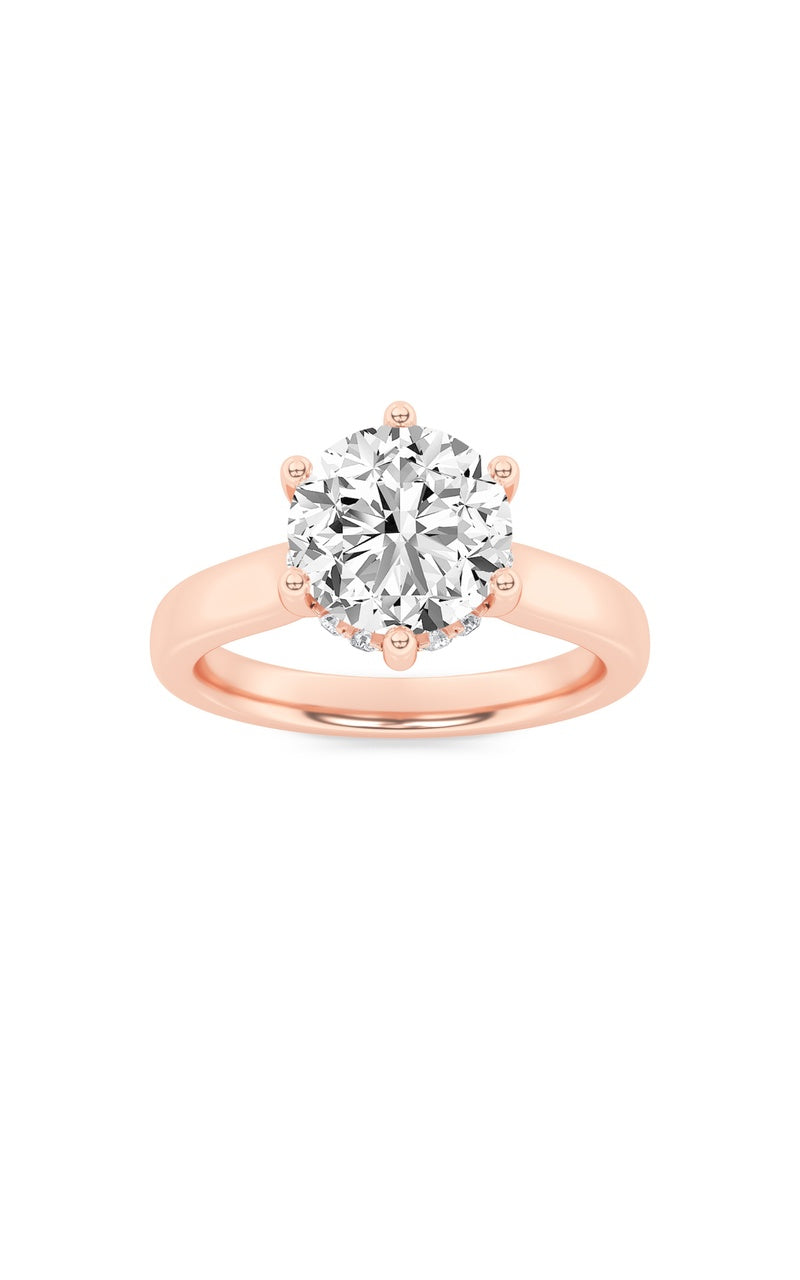 2Cttw Round Shaped Lab Grown Diamond (F/VS) Hidden Halo Cathedral Shank Engagement Ring in 14K Gold