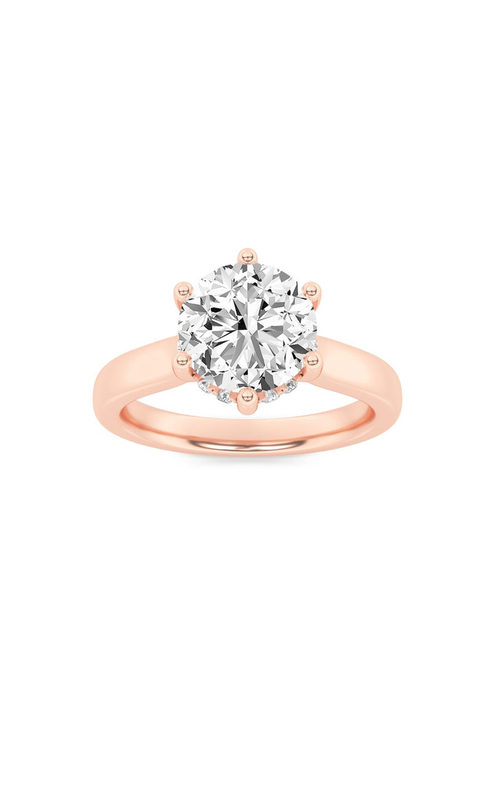 2Cttw Round Shaped Lab Grown Diamond (F/VS) Hidden Halo Cathedral Shank Engagement Ring in 14K Gold
