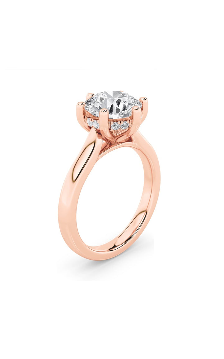 2Cttw Round Shaped Lab Grown Diamond (F/VS) Hidden Halo Cathedral Shank Engagement Ring in 14K Gold