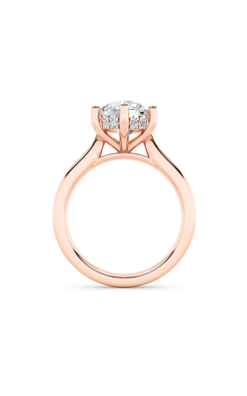 2Cttw Round Shaped Lab Grown Diamond (F/VS) Hidden Halo Cathedral Shank Engagement Ring in 14K Gold