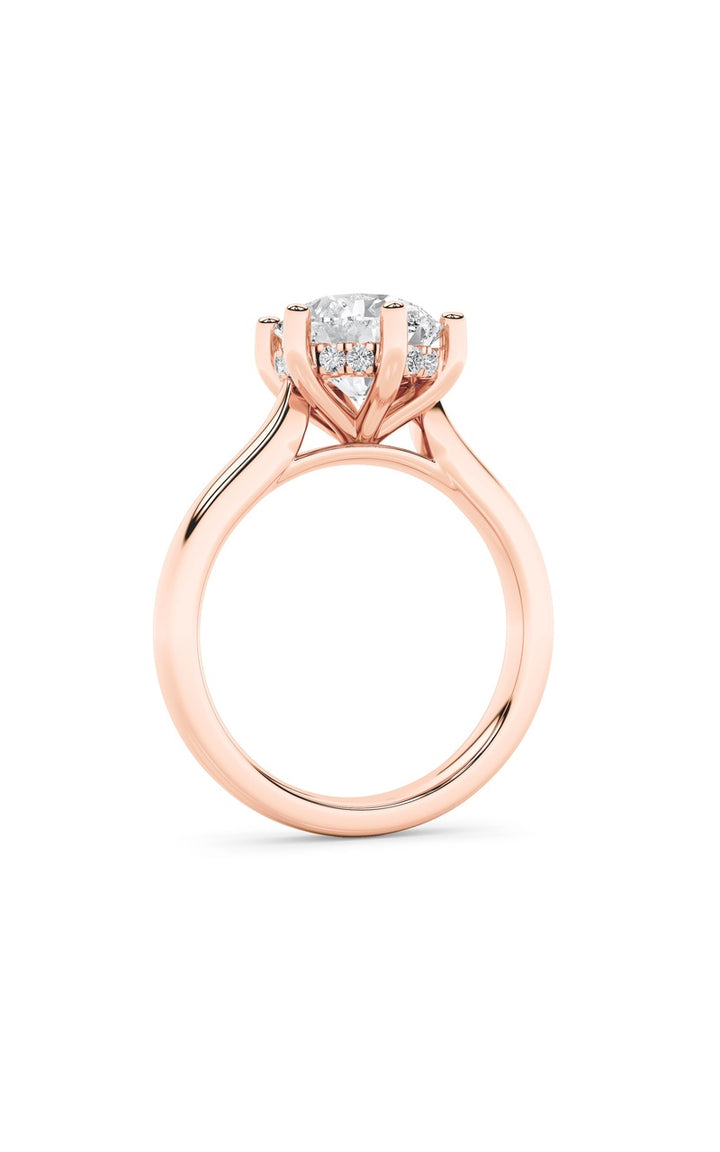 2Cttw Round Shaped Lab Grown Diamond (F/VS) Hidden Halo Cathedral Shank Engagement Ring in 14K Gold