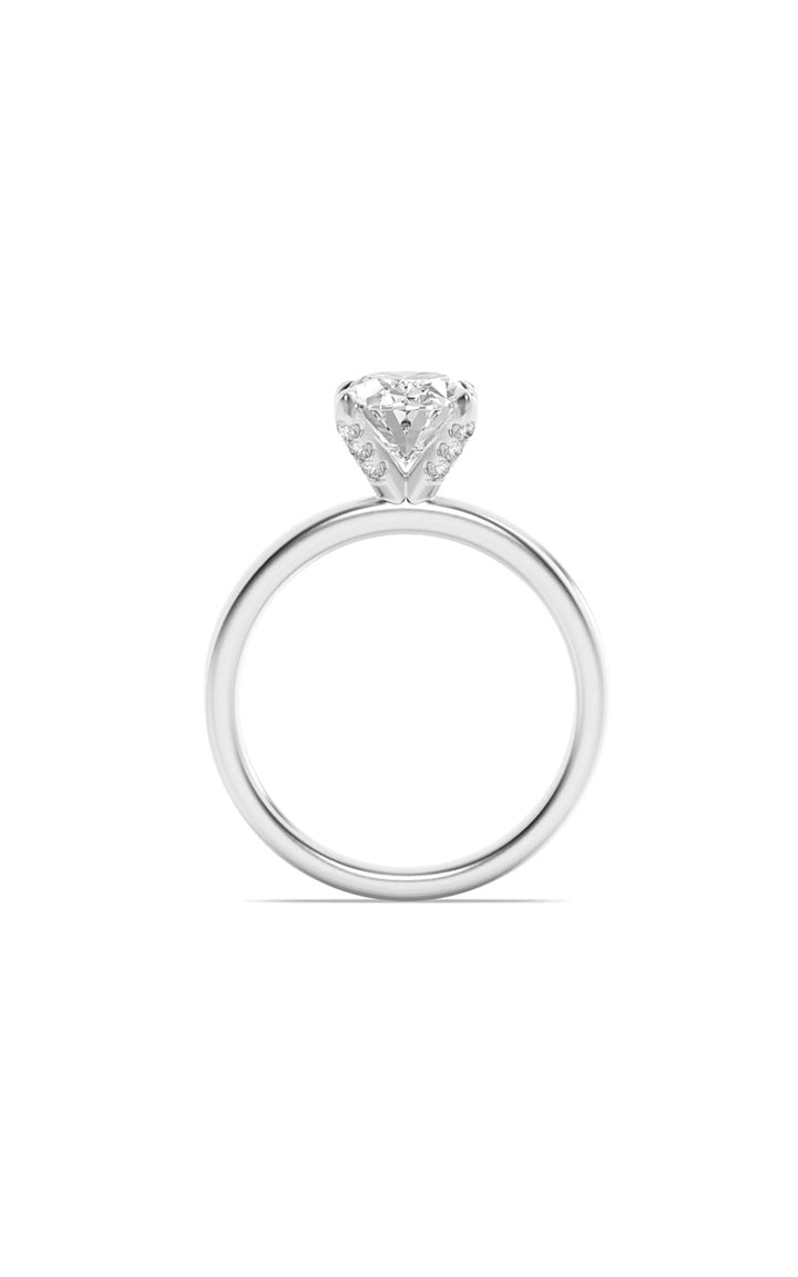 2Cttw Oval Shaped Lab Grown Diamond (F/VS) Hidden Halo Petite Shank Ring in 14K Gold