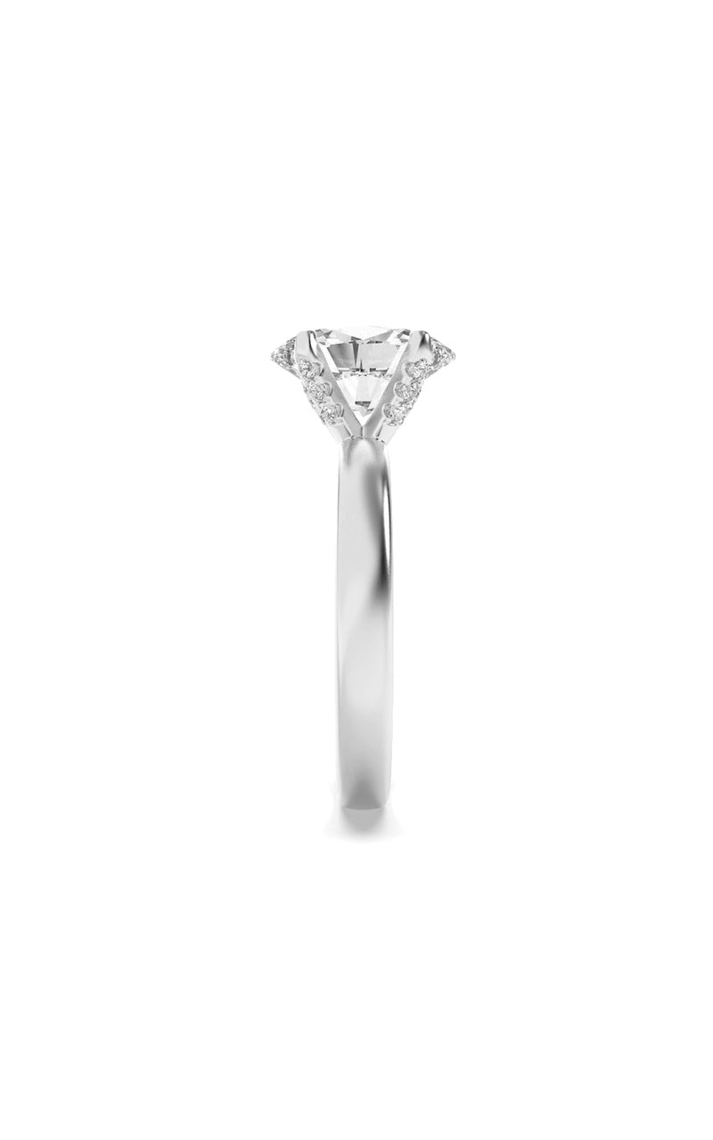 2CTW Oval Shaped Lab Grown Diamond (F/VS) Hidden Halo Petite Shank Ring in 14K Gold
