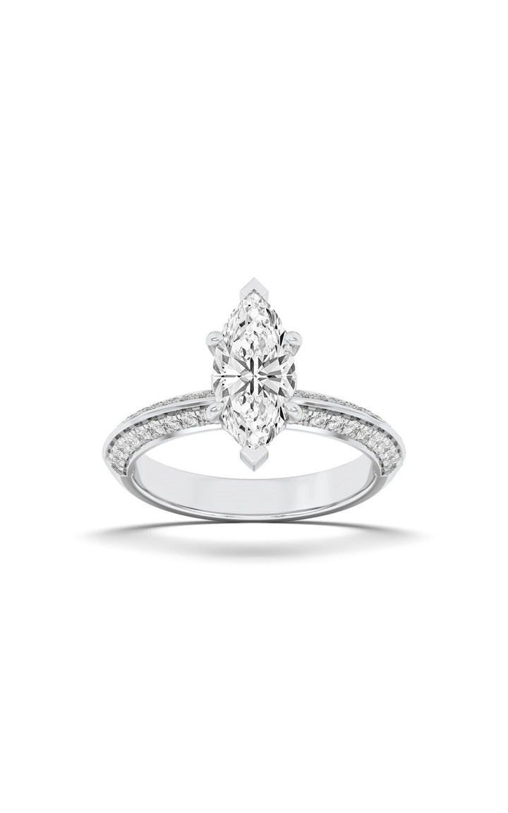 2Cttw Marquise Shaped Lab Grown Diamond (F/VS) Micro Pave Knife Edge Accent Ring in 14K Gold