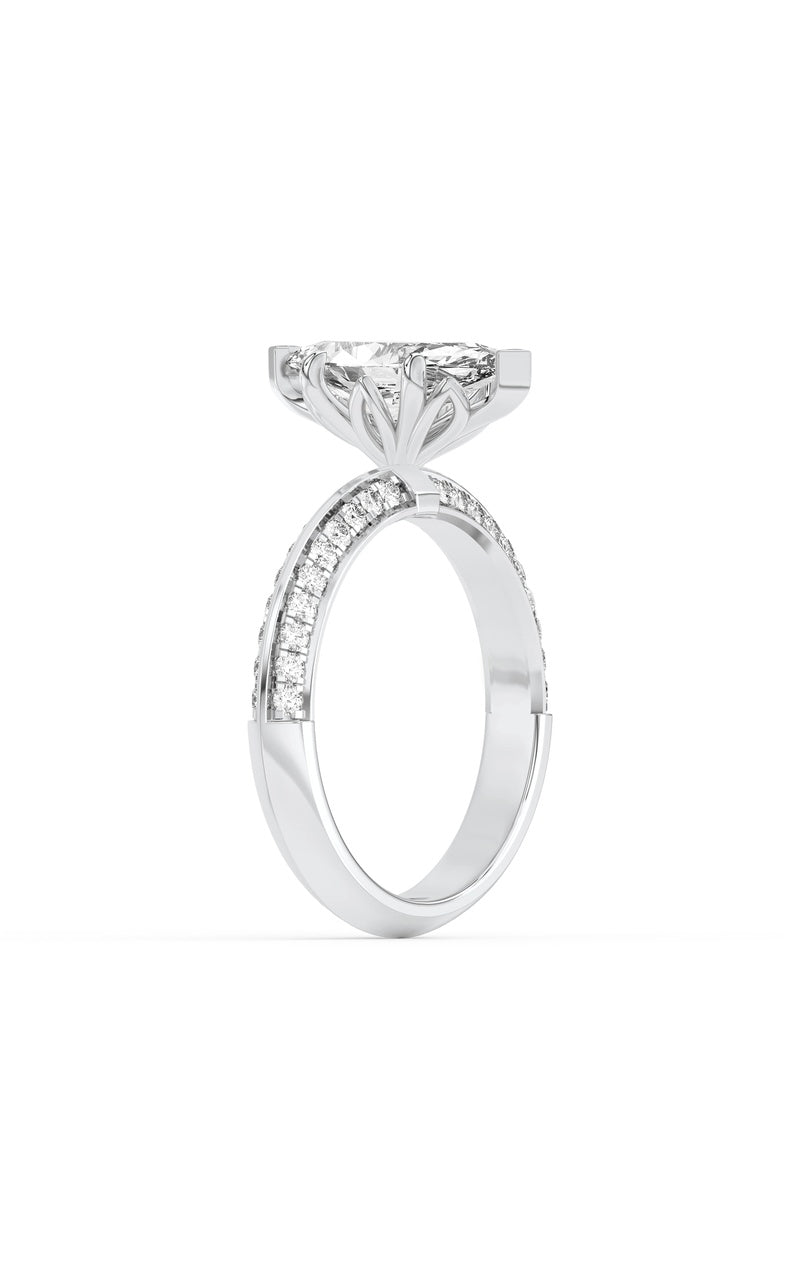 2Cttw Marquise Shaped Lab Grown Diamond (F/VS) Micro Pave Knife Edge Accent Ring in 14K Gold