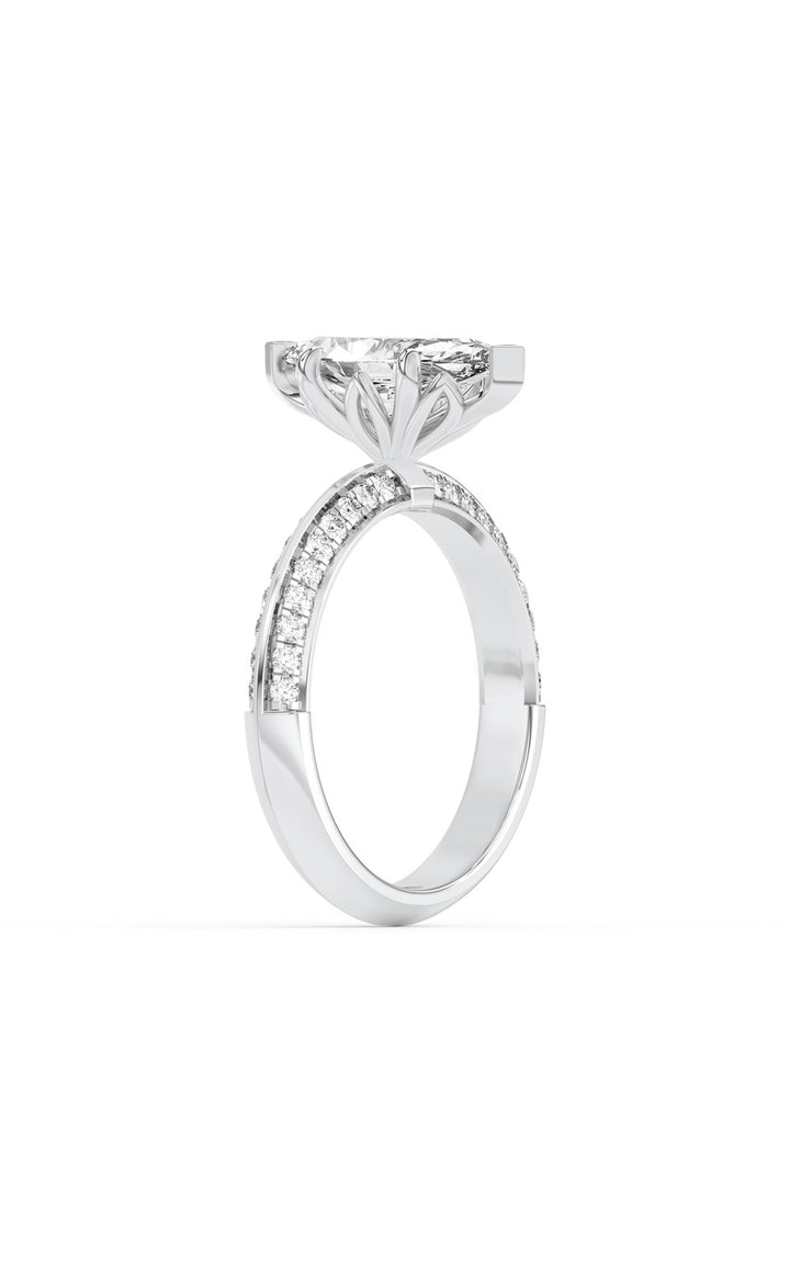 2Cttw Marquise Shaped Lab Grown Diamond (F/VS) Micro Pave Knife Edge Accent Ring in 14K Gold