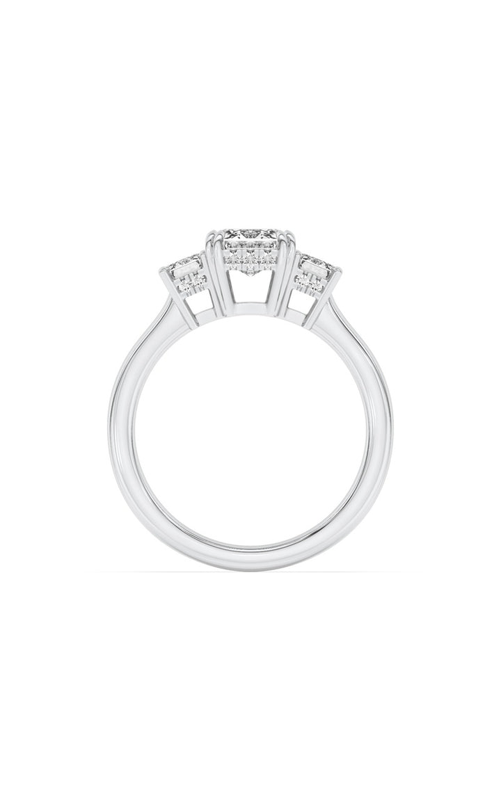 3Cttw Emerald Shaped Lab Grown Diamond (F/VS) Three Stone Accented Ring in 14K Gold