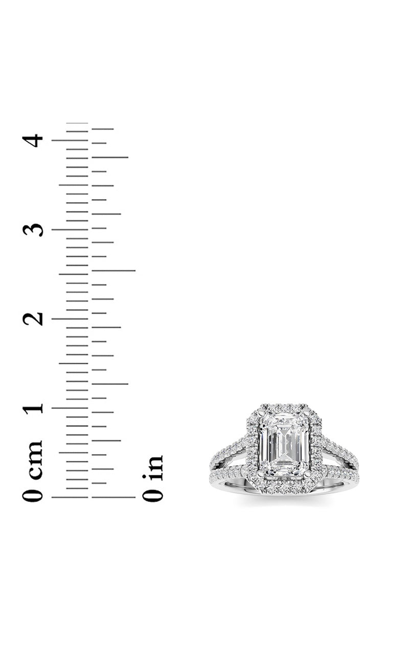 2Cttw Emerald Shaped Lab Grown Diamond (F/VS) Split shank Accented Ring in 14K Gold